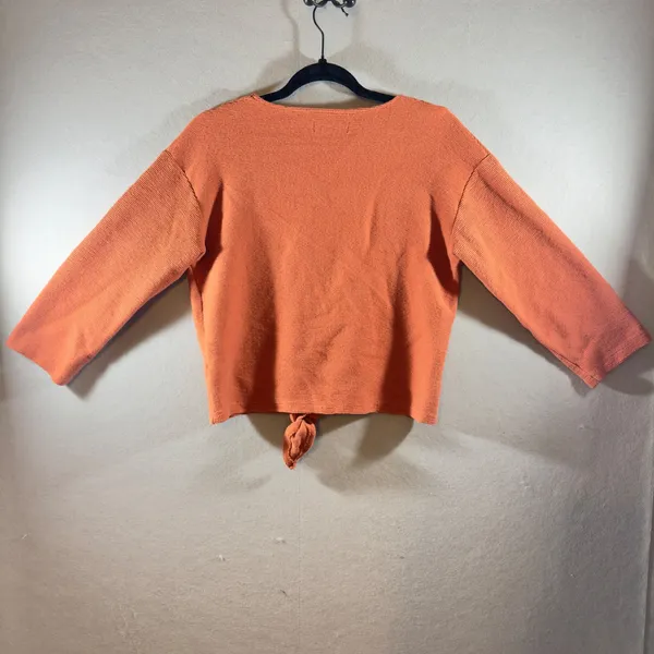 387 |‎ Madewell Texture & Thread Womens M Tie-Front Waffle Knit Crop Top Orange - Image 2