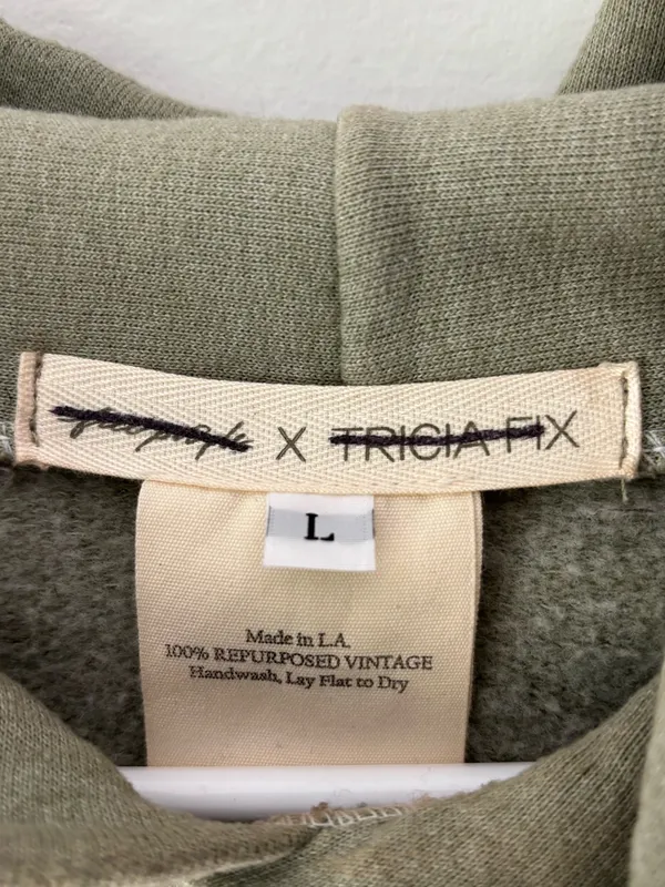 Free People x Tricia Fix Green Short-sleeve Hoodie Distressed Holes Black Stitch - Image 4