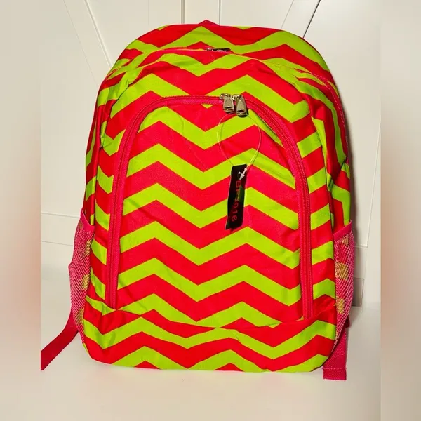 Cute green and hot pink chevron pattern full size Backpack school work bag - Image 2