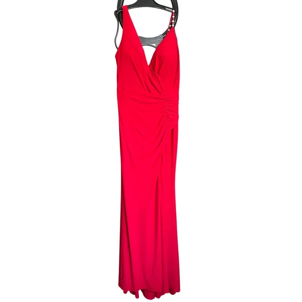 Leena by‎ Mac Duggal Asymmetrical Pearl Strap V-Neck Gown Size 8 26532 Prom - Image 5