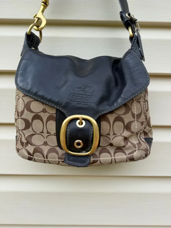 Coach Bleecker Signature Buckle Flap Shoulder Bag Style 11434 Black Brown - Image 3