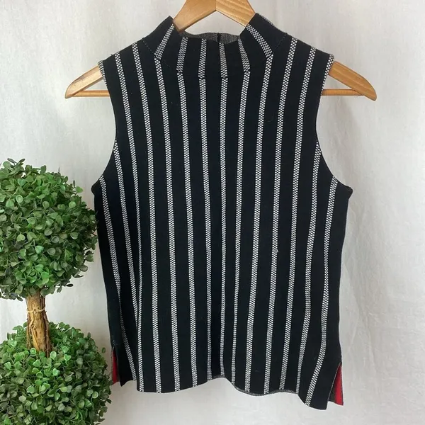 Anthropologie Moth Gray & White Striped Mock Turtleneck Sleeveless Knit Top S - Image 4