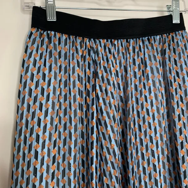 Maje Blue Jela Pleated Print Elastic-Waist High-Low Skirt Womens Size 36 - Image 8