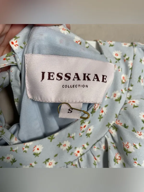 JessaKae Dainty Floral Belted Midi Dress Lace Eyelet Sleeves - Image 8