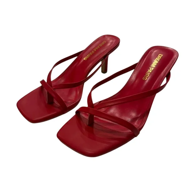 Dream Pairs Slip-On Square Toe Thong Heeled Sandals in Red, Size 6.5 - Image 2