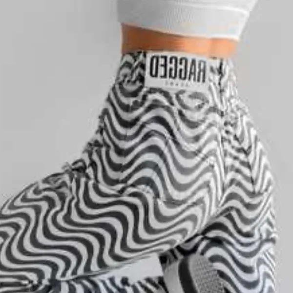 The Ragged Priest Black and White Wave Psychedelic Groovy Raw Hem Wide Leg Jeans - Image 2