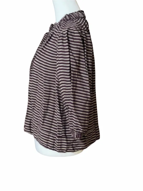 Never a Wallflower burgundy cream striped blouse size M - Image 4