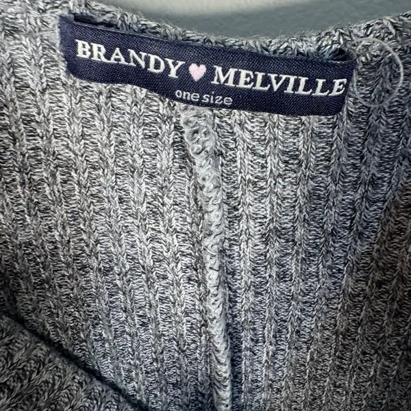 Brandy Melville Midi Dress Womens One Size Grey Excellent Ribbed‎ Knit V-Neck - Image 3