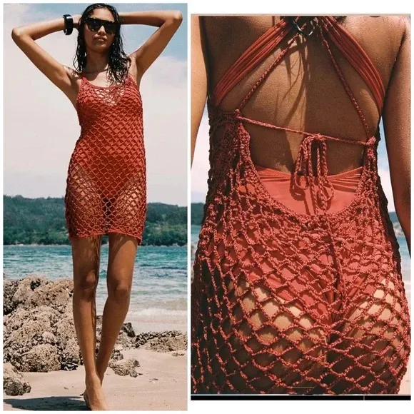 Zara Crochet Macrame Knit Dress Coverup NWT‎ S/M - Image 2