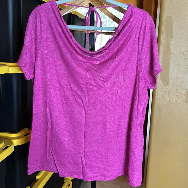 Anthropologie Maeve Fuchsia Linen Back Twist Tie Top Size Large - Image 6
