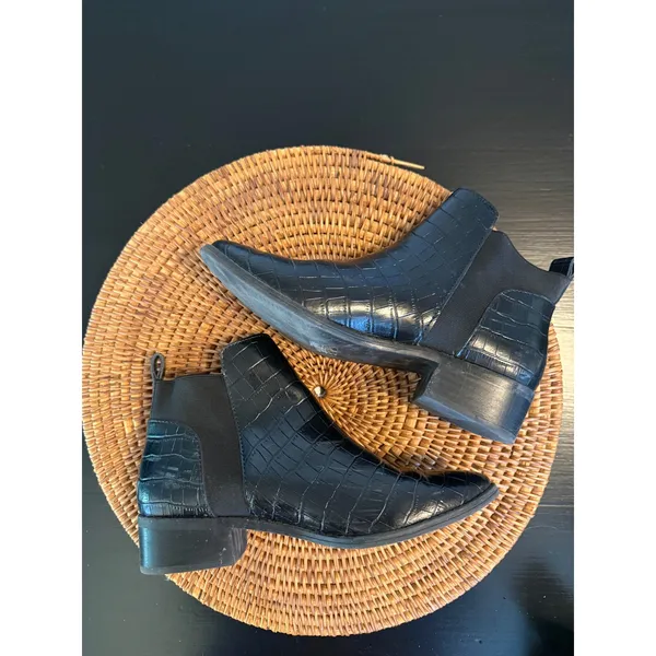 Dolce Vita Tristan Black Croc Embossed Leather Chelsea‎ Ankle Boots 8M - Image 6