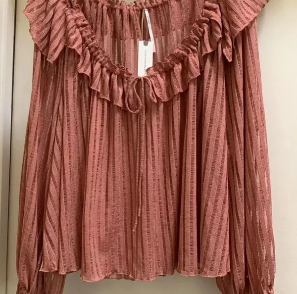 By Anthropologie Sheer Striped Blouse Top plus XXL 2X NEW BOHO rose long sleeve - Image 11