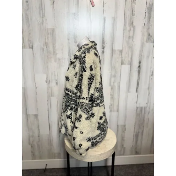 Supeon Sherpa Fleece Jacket Paisley Print Cream Black Zip Up Cozy Size M - Image 5