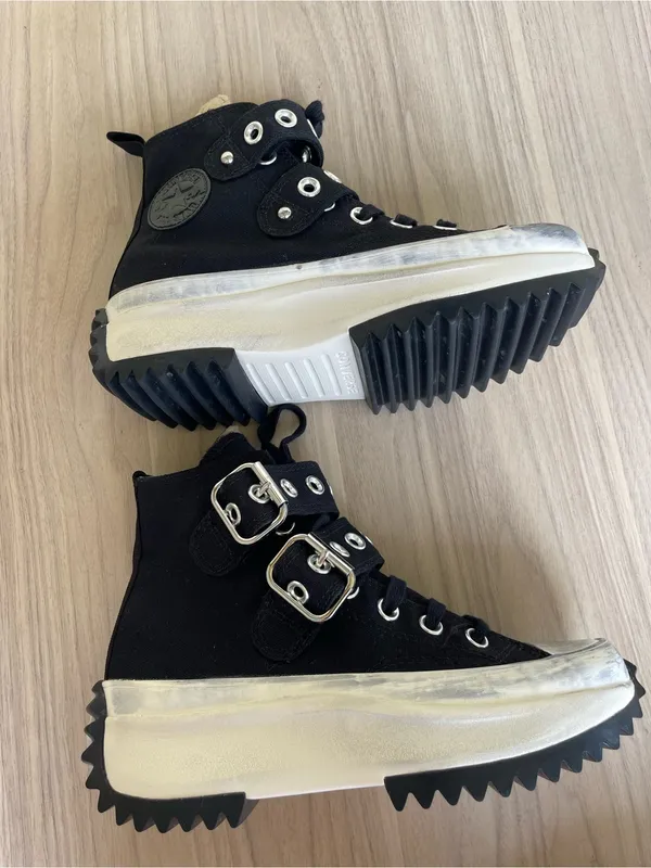 Converse Black Platform High-Top Sneakers with Silver Buckles - Image 8