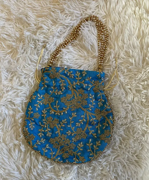 Sky Blue Drawstring Bag/Purse/Pothli - Image 2