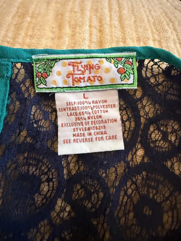 Flying Tomato NWOT Unique Embroidered Camel, Green and Navy Women's Blouse - Image 5