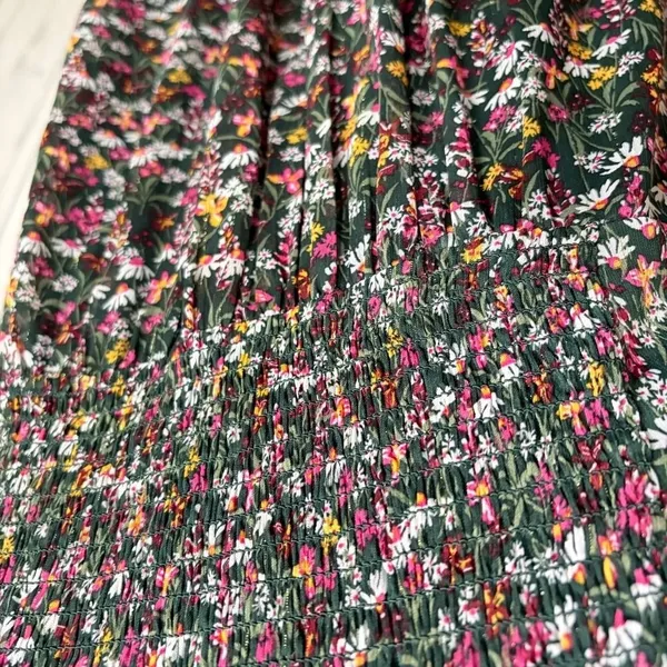 DRAPER JAMES RSVP Dark Green Chiffon‎ Floral Smocked Long-Sleeve Midi Dress, XXL - Image 4