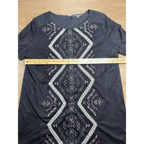 Miss Me Dress Women's Size L Black Microsuede Embroidered Boho Western Shift - Image 8