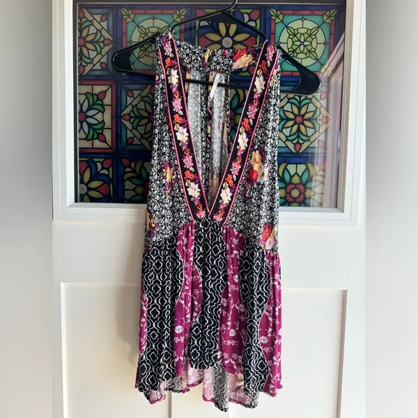 Free People Dream Darlin Tank Top Boho Patchwork Babydoll Large NWOT - Image 2