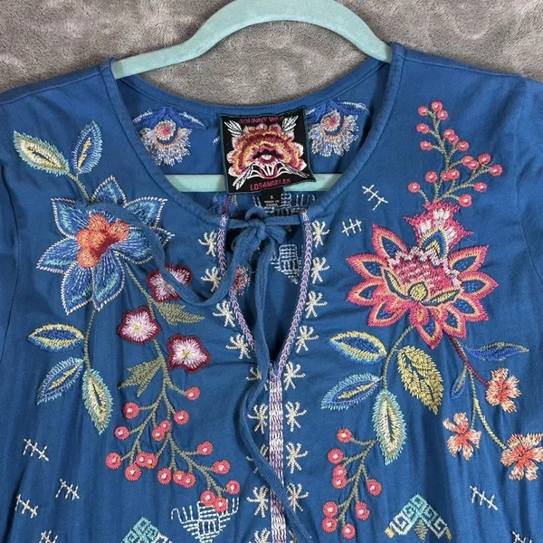 Johnny Was Bluebelle Embroidered Teal Maxi Dress S Bell Sleeve Peasant Tiered - Image 8