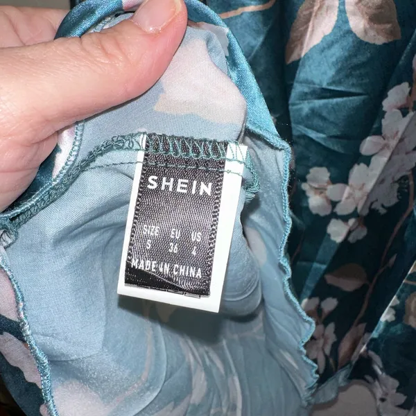 SHEIN‎ Satin Floral Slip Dress Teal Mini Nightgown Small - Image 3