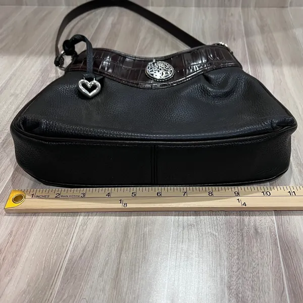 Brighton Black & Brown Leather Handbag Shoulder Bag Croc Trim Heart Charm Medium - Image 12