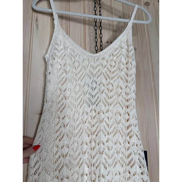 NWT Lulus Sunset Vibes Light Beige Crochet Sleeveless Midi Dress Classy Size XS - Image 4