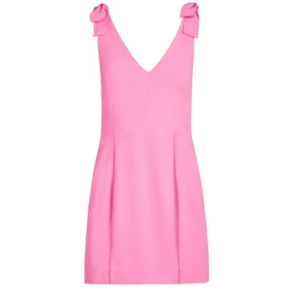 Amanda Uprichard Allora Dress shocking pink bows barbiecore mini vneck cocktail - Image 3