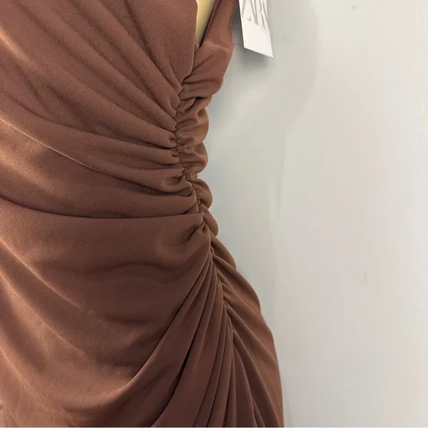 New Zara Bodycon Brown Dress Sz XXL Ruched Sleeveless Chic NWT - Image 3