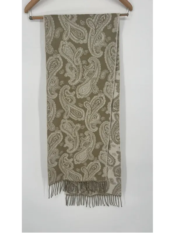 Women's Paisley Scarf One Size Tan Beige - Image 2
