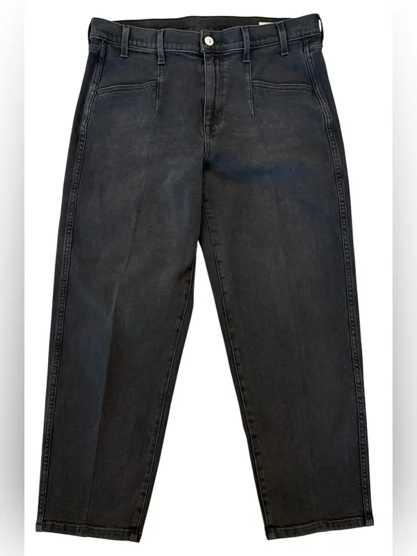 AYR The Beat Cotton High Rise Barrel Leg Ankle Crop Jean Washed Black Size 32 - Image 3