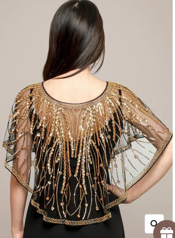 ALDO Stunning black cape with intricate gold beading. Perfect for formal occasions. - Image 4