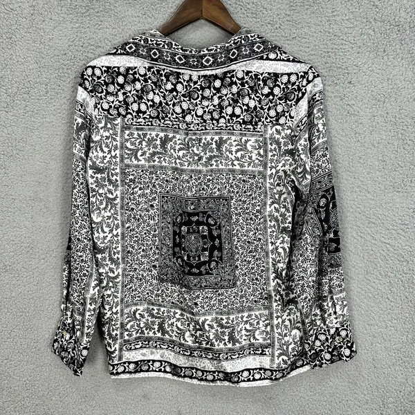 Zara Boho Patchwork Button Up Top Womens Small Black Paisley Indie Artsy‎ Blouse - Image 2