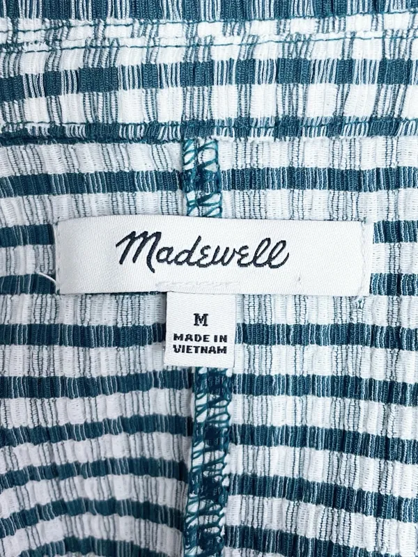 Madewell Mineral Blue Gingham Cropped Button Front Top Medium Stretch Plaid Y2K - Image 9