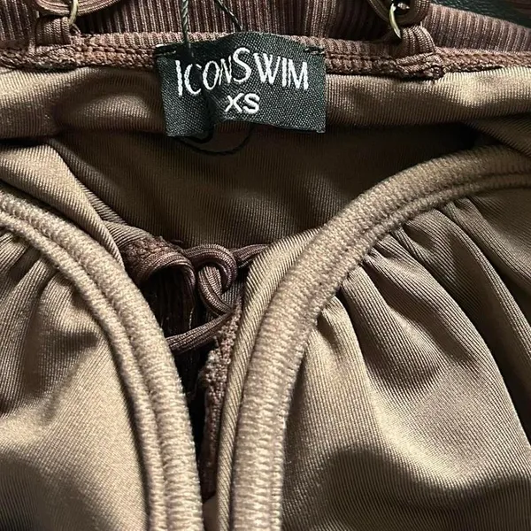 Icon Swim Chocolate Brown Ribbed Cutout One Piece Swimsuit Y2K Bombshell XS - Image 6