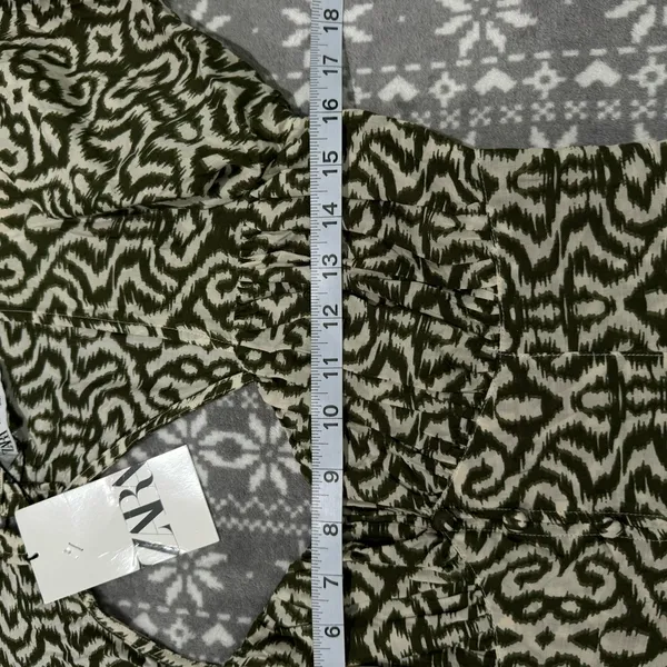 NWT‎ ZARA Printed Modal Midi Dress Green/Cream Small Boho Tribal Resortwear - Image 12