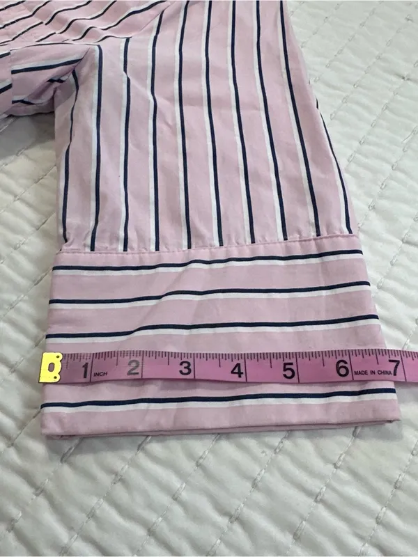 Entro Pink White and Navy Parker Striped Ruffle-Hem Mini Shirt Dress Size S - Image 14