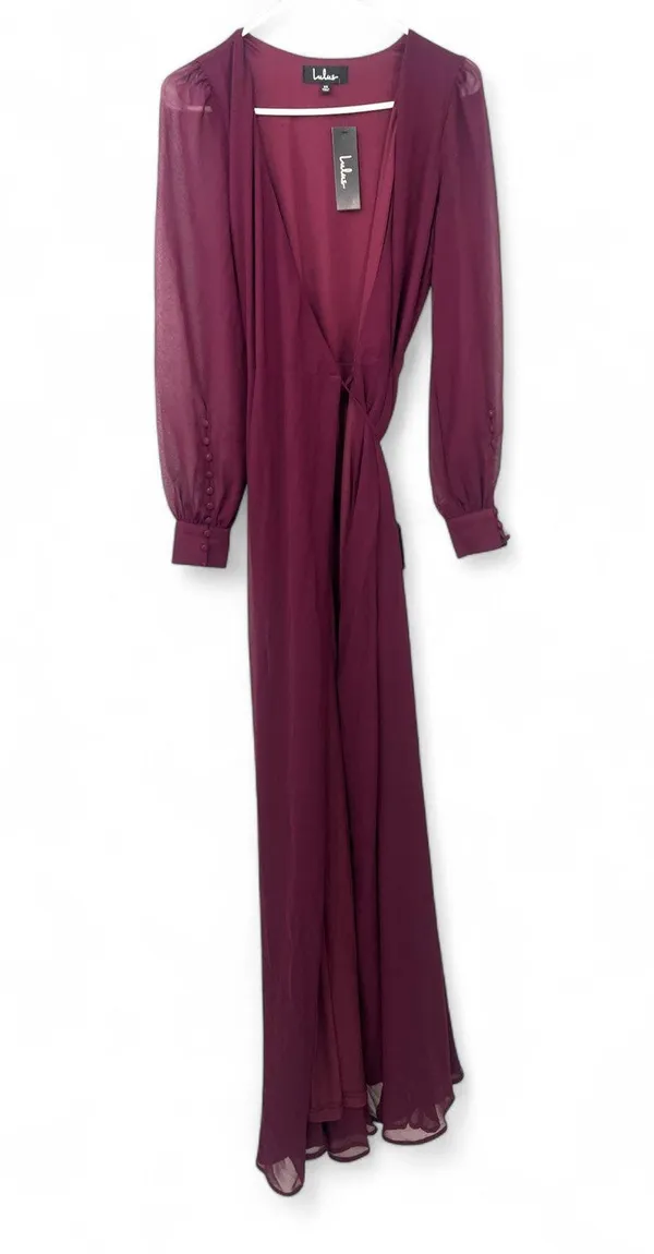 NWT Lulus | XS| My Whole Heart Burgundy Long Sleeve Wrap Dress Maxi Long New - Image 2
