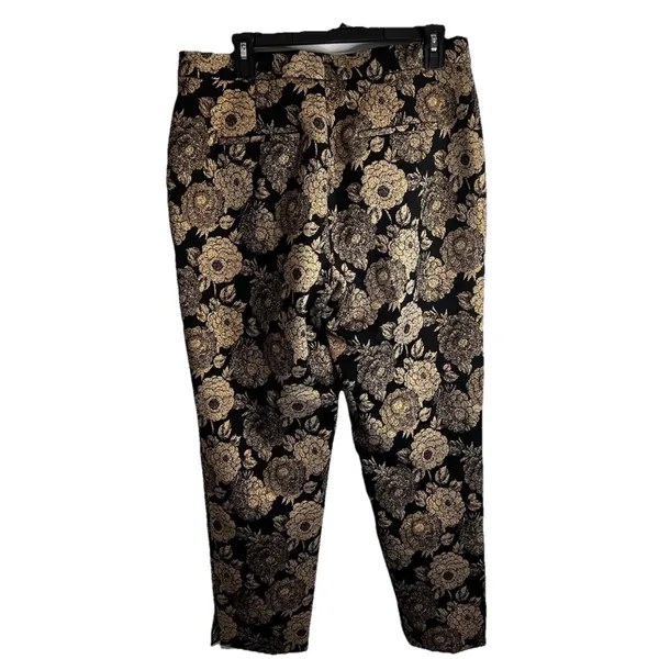 Ann Taylor Gilded Blossom Ankle Pants Black Gold Floral Lined Size 10 NWOT - Image 2