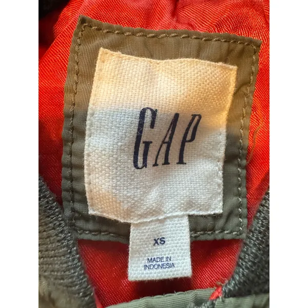 GAP Women’s Bomber Jacket XS Olive Green‎ Nylon Orange Lining Military Style - Image 4