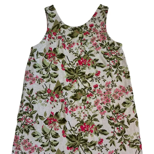 Laura Ashley Linen Blend‎ Floral Shift Dress Scalloped Hem Pink Green M - Image 3