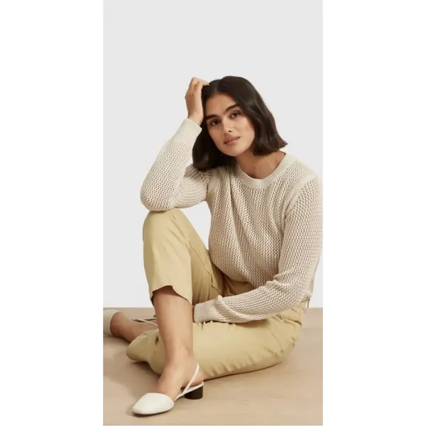 Everlane Mesh Soft Cotton Crew Sweater in Praline Cream Women's sz XS Minimalist - Image 2