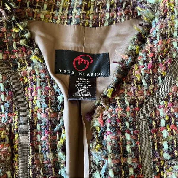 True Meaning fringe tweed jacket Green Size M - Image 4