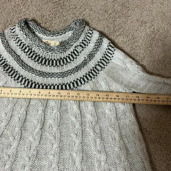 Hollister Fair Isle Knit‎ Sweater Mock Neck Cable Knit Cream Black XS - Image 3