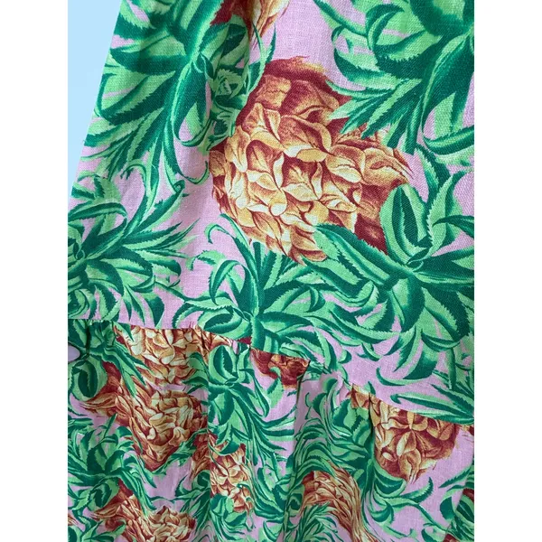Farm Rio Pineapple Garden Linen Dress Off Shoulder Puff Sleeve Midi M Tropical - Image 4