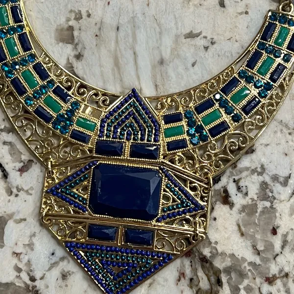Women’s Blue Green Gold Bib Necklace - Image 2
