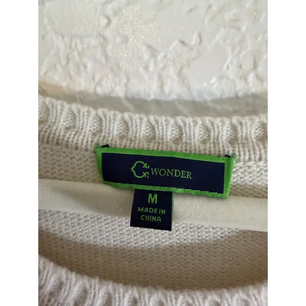 C. Wonder Sweater Cream M Womens Cable Knit Wool Blend Pullover - Image 7