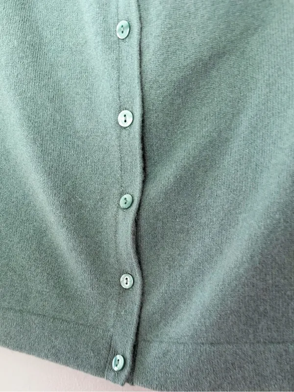 Boden 100% Cashmere Cropped Cardigan Pleated Neck Sage Green Size US 4 - Image 5