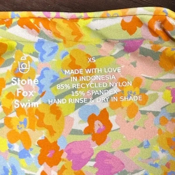 NWT Stone Fox Swim Sumatra Flower Fields High Waist Bikini Bottom XS Yellow Pink - Image 9
