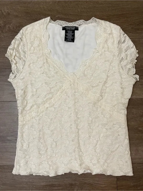 Rampage Lace Babydoll Blouse Top Size XL Cream Ivory Y2K Fairy Coquette Girly - Image 7
